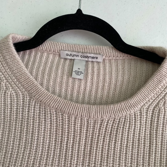 Autumn Cashmere boxy cropped sweater with lamb skin trim.  size M - Picture 2 of 11
